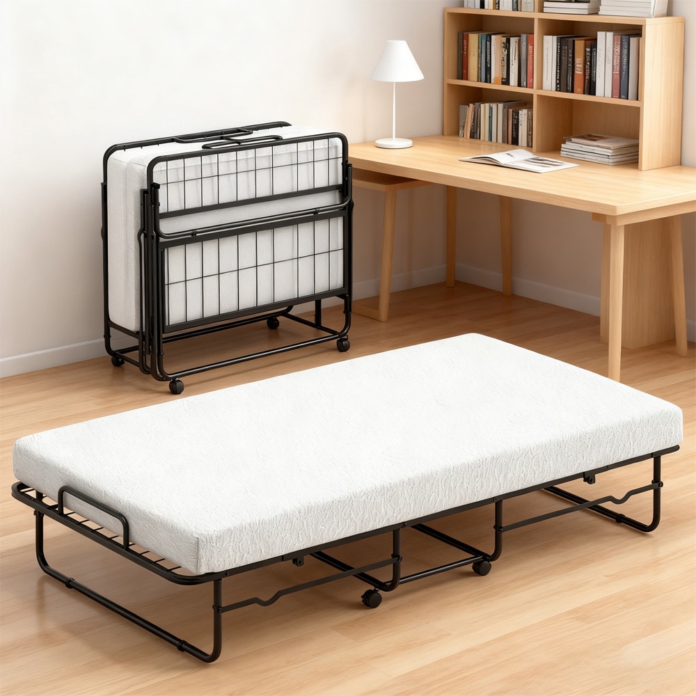 Twin Size Folding Bed With Memory Foam Mattress And Metal Frame_voghion.com
